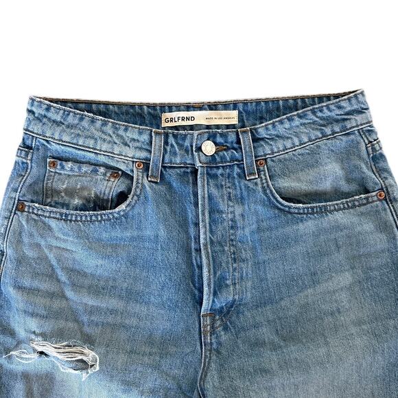 GRLFRND - The Karolina High Rise Straight Crop Distressed Ripped Jeans in Blue - Picture 2 of 6